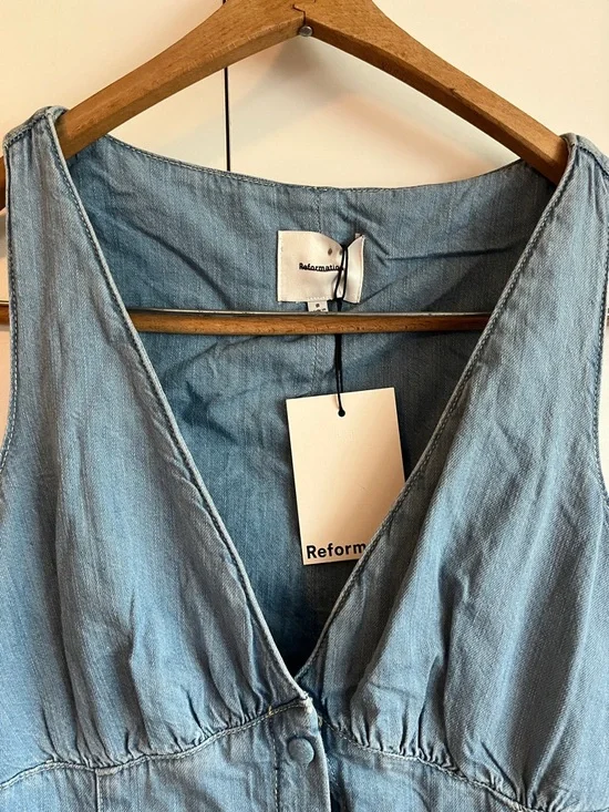 Reformation Sebastien Denim Midi Dress Size 8 NWT - Picture 9 of 16